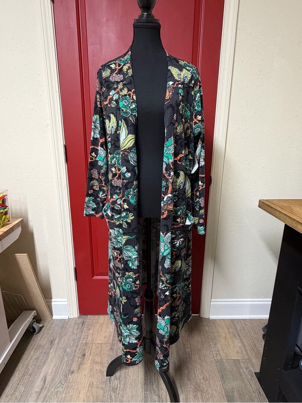 LulaRoe Floral Kimono  - Black & Teal